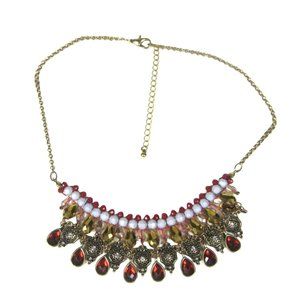 Boho Necklace Beaded 18 inch Strand Jewelry Goldtone Chain Bib Collar